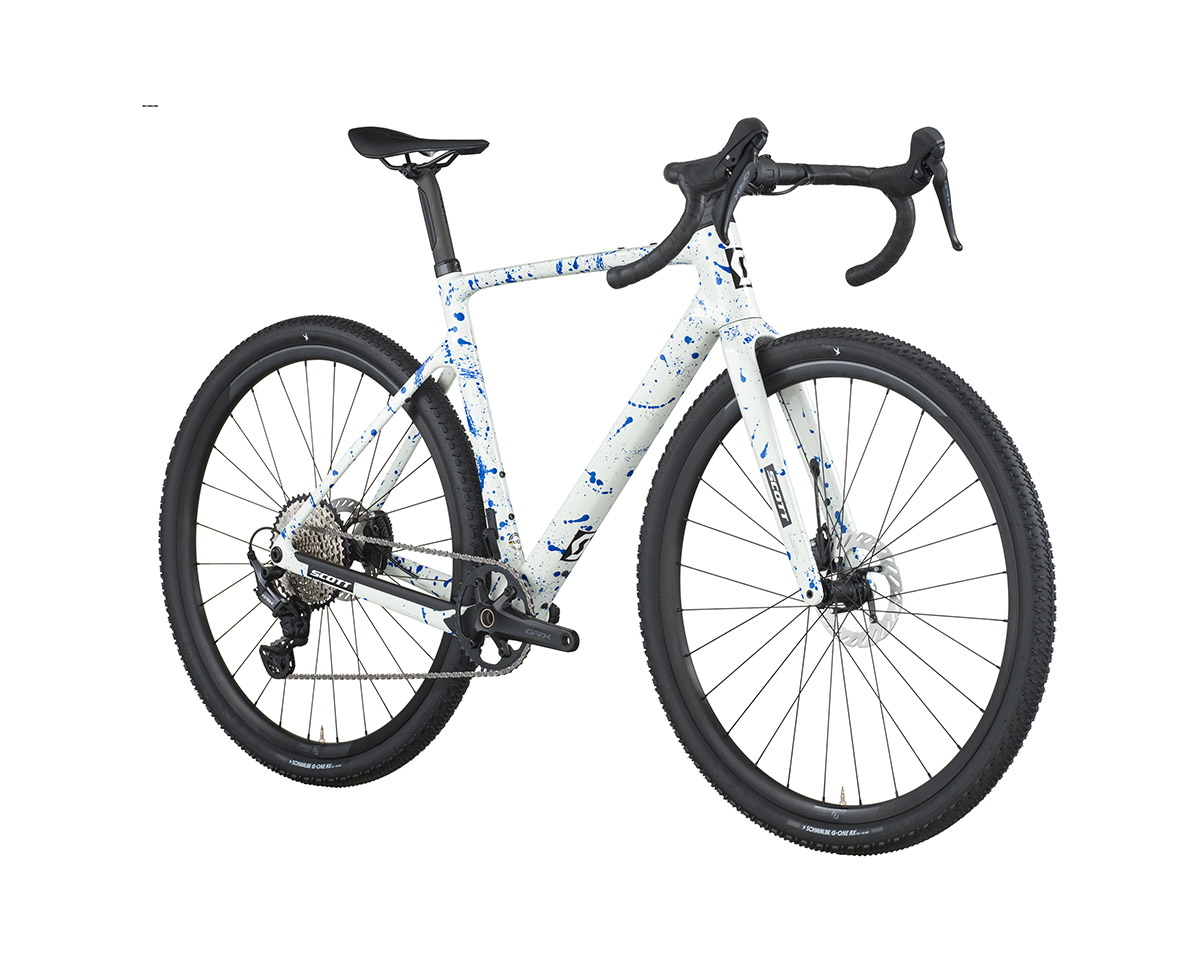 Vélo de gravel ADDICT GRAVEL 30 Blanc/Bleu Éclaboussures