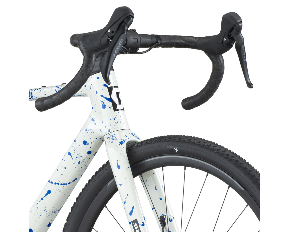 Vélo de gravel ADDICT GRAVEL 30 Blanc/Bleu Éclaboussures